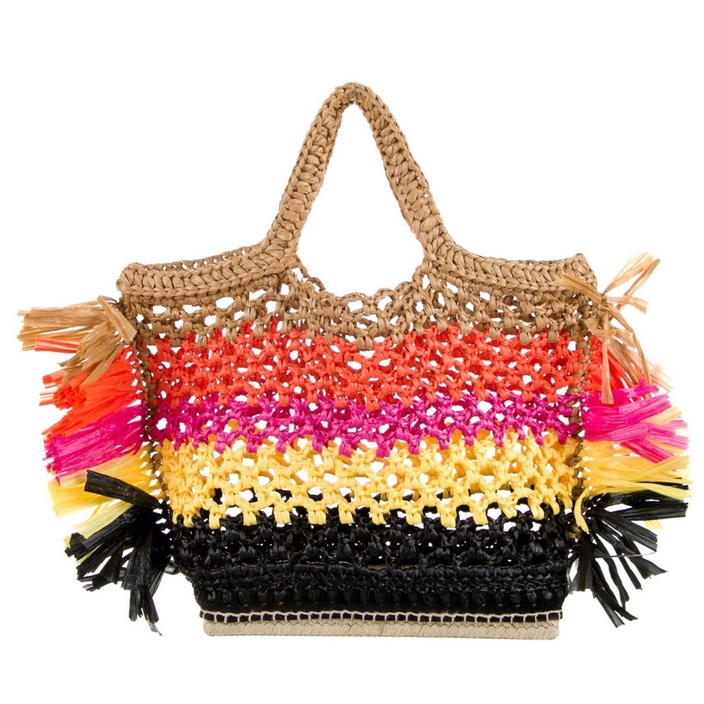 Altuzarra Espadrille Black,Yellow,Orange,Pink & Natural Raffia Tote
